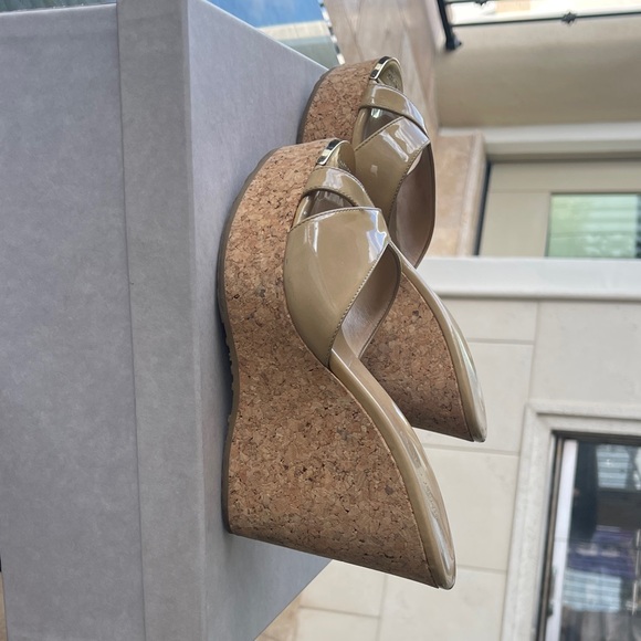 Jimmy Choo Nude Patent Wedge Sandals - Picture 4 of 5